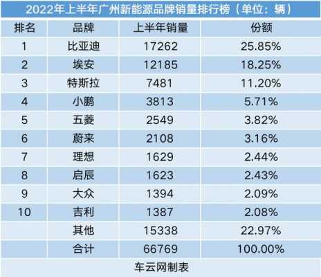 广州新能源汽车销售排行（广州新能源汽车企业名单）